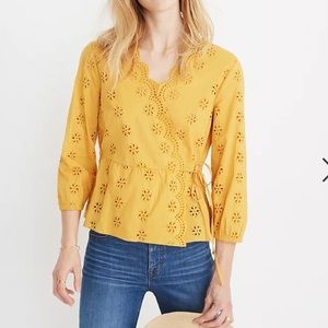 Madewell Scalloped Eyelet Wrap Top Marigold Yellow